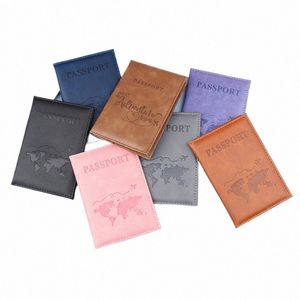 Pu Leather Card Hover Cover Unisexe Nouveau Couverture de passeport FI Simple World Thin Slim Travel Passeport Portefeuille Gift 65W5 #