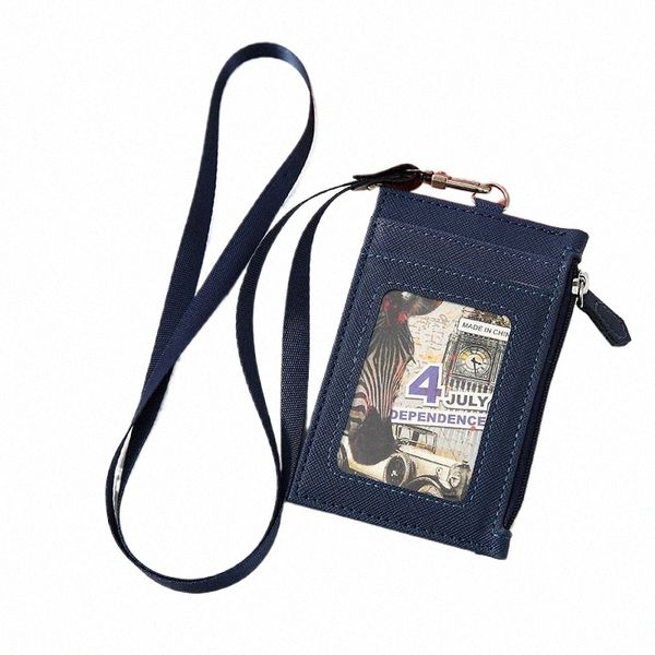 Porte-cartes en cuir pu Sangle de cou Lanyard Busin Carte de crédit Carte d'identité Badge Portefeuille Porte-monnaie Pochette Bus étudiant Sacs Case O7kZ #