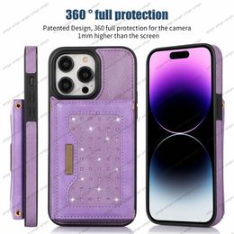 PU Leather Case voor iPhone 14 13 12 11 Pro Max XR XS 6 7 8 Plus telefoonhoesje Wallet Card Slot Shiny Crossbody Bag Luxe Fashion Fotframe Beschermingskas voor Samsung Galaxy