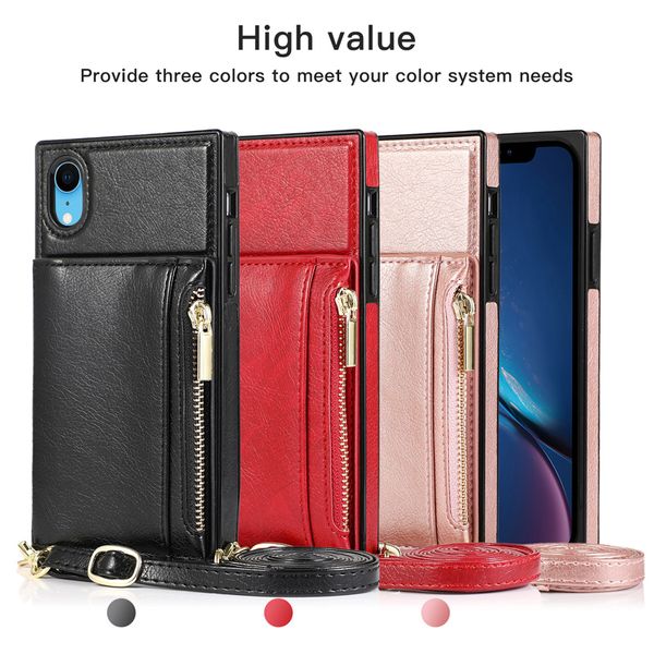 Étuis en cuir PU pour iPhone 13 12 Pro Max 11 SE 10X6 6s 7 8 Plus XR XsMax Cartes Zipper Flip Wallet Book Phone Case