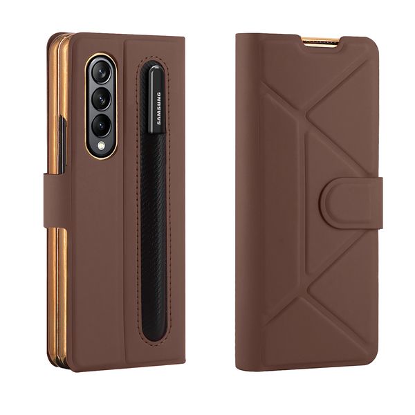 Estuches de cuero PU para Samsung Galaxy Fold 4 Estuche Protector de pantalla de película de vidrio Ranura para bolígrafo Cubierta de soporte de libro con tapa