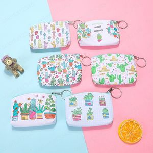 PU lederen munt portemonnees vrouwen kleine portemonnee cactus print dames wijzig portemonnee kind meisje mini rits pouch sleutelhouder munttassen