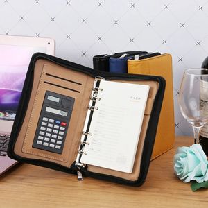 PU lederen cover A6 Zipper Notebook los-blad zakelijke notitieblok met calculator 240521
