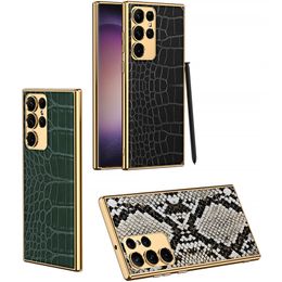 Étui en cuir PU Crocodile Python pour Samsung Galaxy S23 Ultra S23, couverture professionnelle rétro