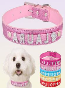 Pu Leather Collars personalizados para perros con rinés rehinestone Letras de Diamante Joyas Gemas DIY PET Etiqueta Croco Charms para 2287758
