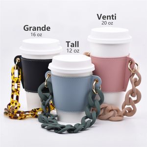 Porte-gobelets en cuir PU Porte-gobelets en verre portable Étui en cuir pour tasse à café Sac à café écologique Couverture de bouteilles à chaîne détachable pour le voyage