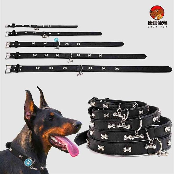 Collier de chien en cuir PU durable rembourré personnalisé colliers d'identification d'animal de compagnie personnalisés pour petits chiens de taille moyenne chat rouge noir 210729