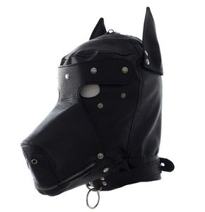 Bondage PU lederen hond doggy full hood masker kostuum met maand rits ogen patch # Q76