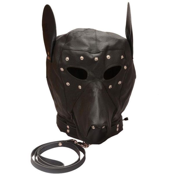 Bondage PU cuir chien chien pleine capuche masque mois fermeture éclair yeux patch Cosplay # R45