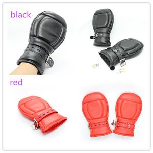 Cuir PU Fétiche Bondage Doux Rembourré Poing Mitaines Poney Jouer Esclave Mitaines Gants De Protection Adult Sex Toys Noir / Rouge Pour Choisir q0506