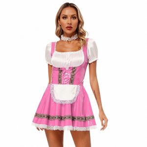 Pu Leer Franse Meid Rollenspel Outfit Halen Womens Maid Apr Fancy Dr Cosplay Kostuum Carnavals Tule A-lijn Rokken W3VC #