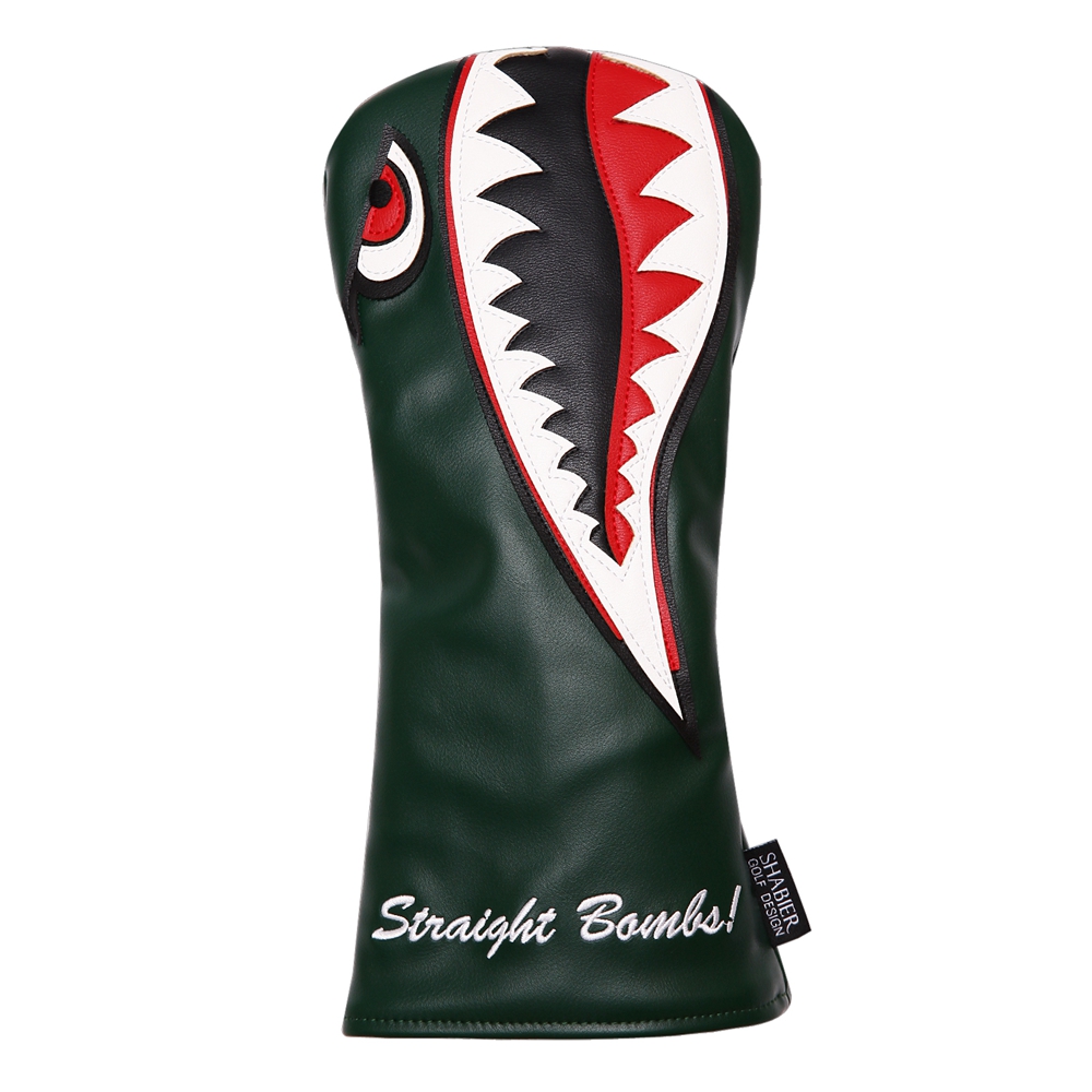 PU Läder Green Shark Design Golf Club Cover Driver Headcovers