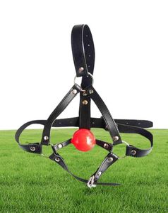 PU LEDER HARNES Bondage Open Mond Gag Restraint Red Siliconen Ball Volwassen Fetisj SM Seksspel Speelgoed voor Dames paar1215387