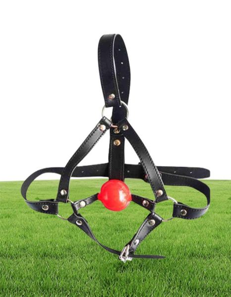 Pu Leather Head Harness Bondage Open Mouth Gag Contrainte Red Silicone Ball Adulte Fetish SM Sex Game Toys For Women Couple6493161