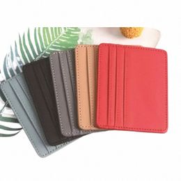 Titular de la tarjeta de identificación de cuero de la PU Caja de la tarjeta de crédito del banco del color del caramelo Multi Slot Slim Card Case Wallet Mujeres Hombres Busin Cover J1yw #