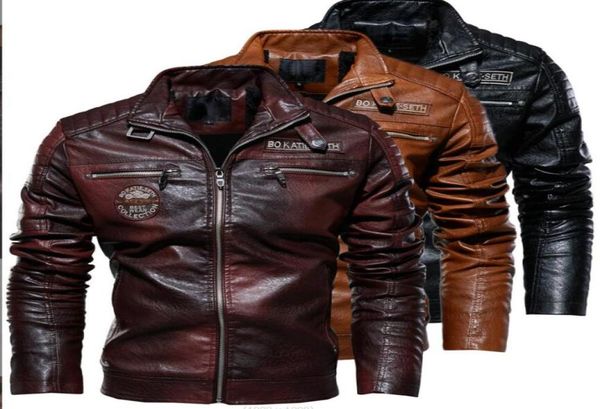 Chaqueta de cuero PU para hombre, chaquetas cálidas de lana de invierno para hombre, chaquetas de cuero de imitación informales para hombre, rompevientos con cuello levantado para motocicleta, abrigo militar para hombre s3765250