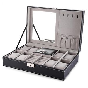 Caja de almacenamiento de caja de joyería de exhibición de reloj de 8 rejillas de inserción multifuncional de cuero PU, contenedor de organizador de colección de pulsera de collar.