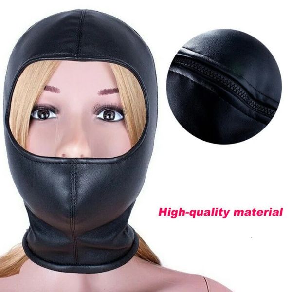 PU Cuir Ouvert Masque Capot BDSM Tête Harnais Masque Cosplay Party SM Bondage Couvre-chef Esclave Cosplay Couple Flirter Sex Toys 240109