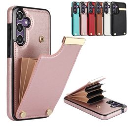 PU Lederen Orgel Kaarthouder Portemonnee Case Voor Samsung Galaxy S23 FE S22 Ultra S21 S20 Note 20 A54 a73 A53 A14 Metalen Telefoon Cover