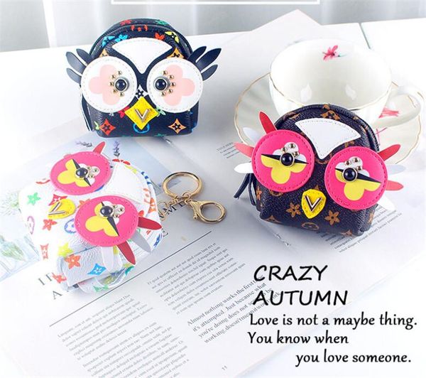 Porte-clés en forme de hibou en cuir PU porte-clés pour enfants porte-clés de dessin animé mignon porte-clés porte-monnaie à glissière sacs à monnaie sac à dos sac à bandoulière pendentif pochettes à breloques