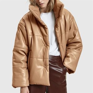 PU cuir Parkas femmes veste mode haute Imitation cuir manteaux femmes élégant épais coton vestes femme manteau tenue 210422