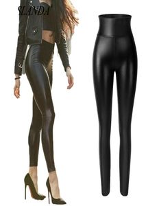 Pantalon de crayon en cuir PU Femmes sexy butin serré vers le haut skinny leggings faux cuir pantalons hauts ventre