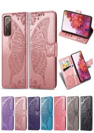 Étuis de téléphone en cuir PU pour Samsung Galaxy S20FE, fleur papillon, avec clip, dragonne, fente pour carte, modèle S20FE6244015