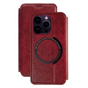 Couverture de téléphone en cuir PU avec porte-cartes Aspiration magnétique Clamshell Card Wallet Leather Wireless Charging Phone Case pour iPhone 14 13 Pro Max B241