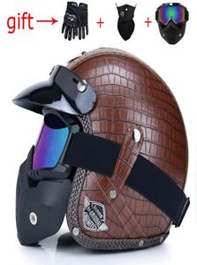 PU leer retro open gezicht motorhelm half helm34 helm capacete om 2 stuks cadeau DOT kwaliteit te sturen7887711