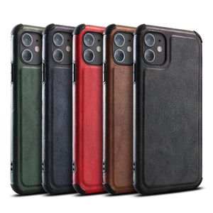 Coque arrière antichoc en cuir PU souple pour iPhone, compatible modèles 12, 11 Pro Max, Mini, XR, XS, X, 7, 8 Plus