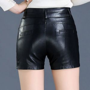 PU Lederen Shorts Broek Voor Vrouwen Zwart Hoge Kwaliteit Dames Sex Kort Met Riem Vrouwelijke Casual Winter Plus Size 5XL 240315