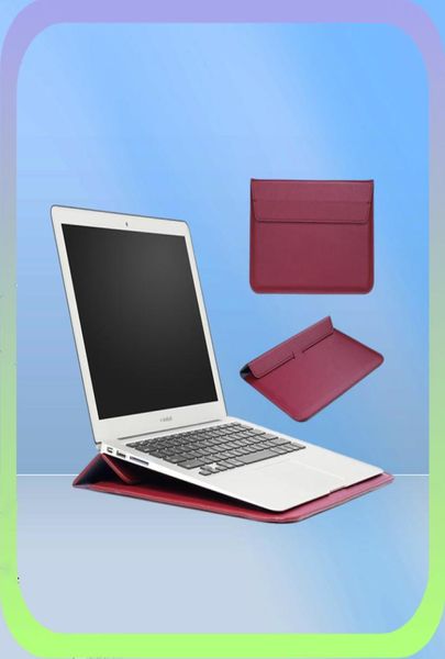 Étui à manches en cuir PU pour MacBook Pro 13 15 154 Bagure de boîtier pour ordinateur portable pour MacBook Air 11 12 133 A1466 Sac de pochette à manches avec stand5411340