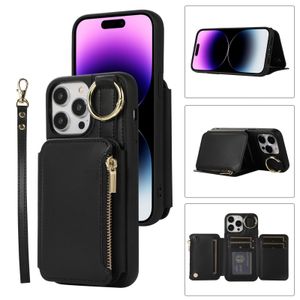 PU Lederen Band en Crossbody Polsbandje Flip Telefoon Gevallen voor iPhone 15 14 13 12 11 Pro Max XR XS max 8 7 Plus