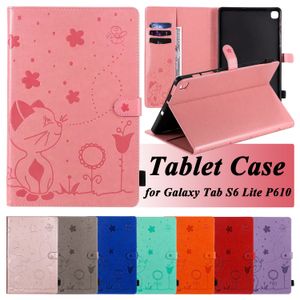 Étui pour tablette antichoc pour Samsung Galaxy Tab T290/T220/T500/T510/T590/P200/P610 Cat Bee Gaufrage PU Cuir Flip Béquille Housse de protection avec emplacements pour cartes