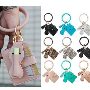 PU Leer Tassel pols Key Chain Hanger Bracelet Key Ring Femalecase Card Case Lipstick Holder vrouw man auto sleutelhang ketting sleutelhanger