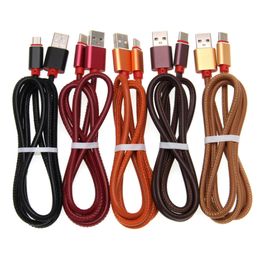 Câble en cuir PU Type C Charge rapide Micro V8 câbles USB synchronisation des données chargeur cordons fil pour téléphones mobiles