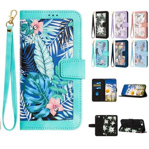 Étuis portefeuille en cuir PU pour Google Pixel 8A 8 Pro 7 7A 6A Samsung S24 Ultra Plus A05 A05S A15 A04 A04E A22 A24 A25 Fleur hawaïenne Fente pour carte d'identité Flip Cover Pouch Purse Strap