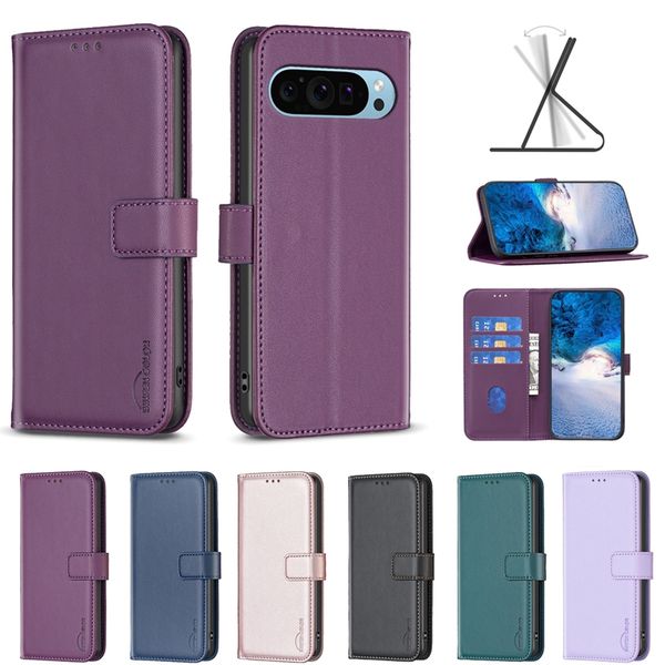 Fundas tipo billetera de cuero PU para Google Pixel 9 Pro One Plus 12 Pro 5G Moda Lisa Ranura para tarjeta de identificación de crédito comercial Kickstand Flip Cover Soporte magnético Bolsa para libro