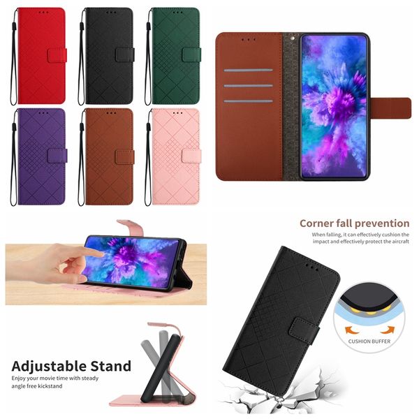 Étuis portefeuille en cuir PU pour Huawei Honor 90 Lite 80 P60 X6A G Stylus 2023 4G Edge 40 NEO G54 G84 G14 Google Pixel 8 Pro 8A porte-carte carré à carreaux avec pochette à rabat