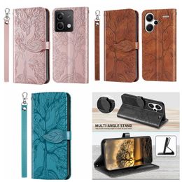 Étuis portefeuille en cuir PU pour Redmi 13C 4G 5G Note 13 Pro Plus Xiaomi 13T Impression de luxe Lucky Tree ID Card Slot Holder Flip Cover Book Print Book Stand Pouch Strap