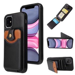 PU-lederen portefeuille telefoonhoesjes voor iPhone 13 12 Mini 11 PRO X XS XR MAX 8 7 KAART MAIL SLOT SLIM Draagbare Handige Multifunctionele Flip Up en Down Kickstand Cover Case