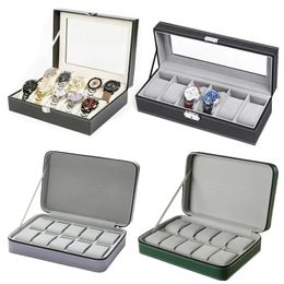 Boîte de montre en cuir PU, présentoir de montres pratiques, organisateur de rangement de bijoux avec fermeture éclair pour femmes et hommes, fournitures cadeaux 240117