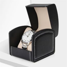 Boîte de vitrine de montre en cuir Pu avec coussin bouteilles de stockage de cadeaux de bijoux à grille unique Jars241Z