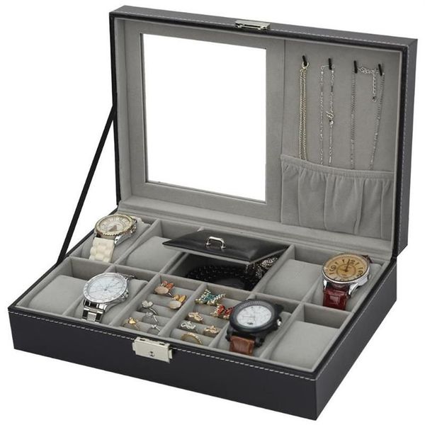 Boîte à bijoux en cuir PU, organisateur haut de gamme, boîte de rangement pour montre, ornement de bijoux, boîtes de conteneur portables 226n