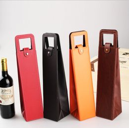 PU Lederen Wijn of Champagne Gift Wrap Tote Travel Bag Enkele Wijnfles Carrier Case Organizer Geschenken Tassen