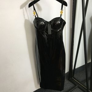 Robe en cuir Pu pour femmes, Sexy, sans manches, de luxe, de styliste, noire, gilet à bretelles