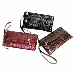 Pu Leather Women's Wallets Fallow LG dames doubles portefeuille à glissière Sac d'embrayage conception de sacs à main rouge Bourse Crocodile B2KB #