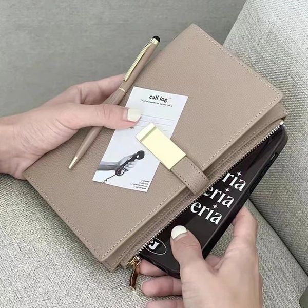 Pu Leather Zipper Binder Journal Notebook Love-Leaf Portable Diary Planiner Organizer Business Office Business.