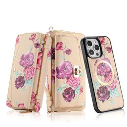 PU lederen zipper -portemonnee schokbestendige telefoonhoes multifunctionele cover met crossbody -band voor iPhone Samsuang 15 14 13 12 11 Pro Max LYP140