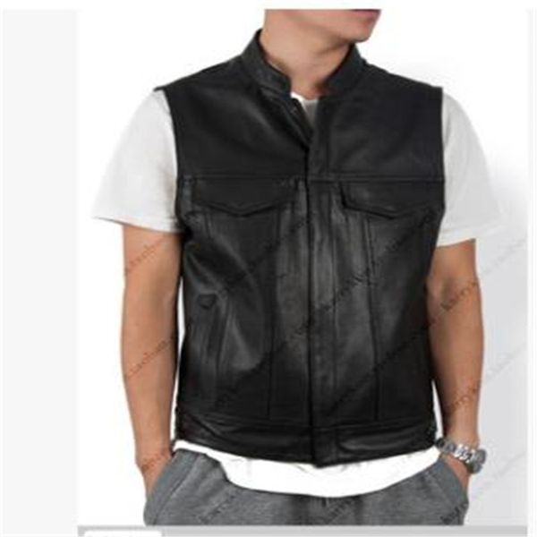 PU Male Streetwear Veste en cuir Vente chaude Gilet Mens sans manches Punk Pocket Loose Fit Black Marque Moto Gilet Manteaux 201120